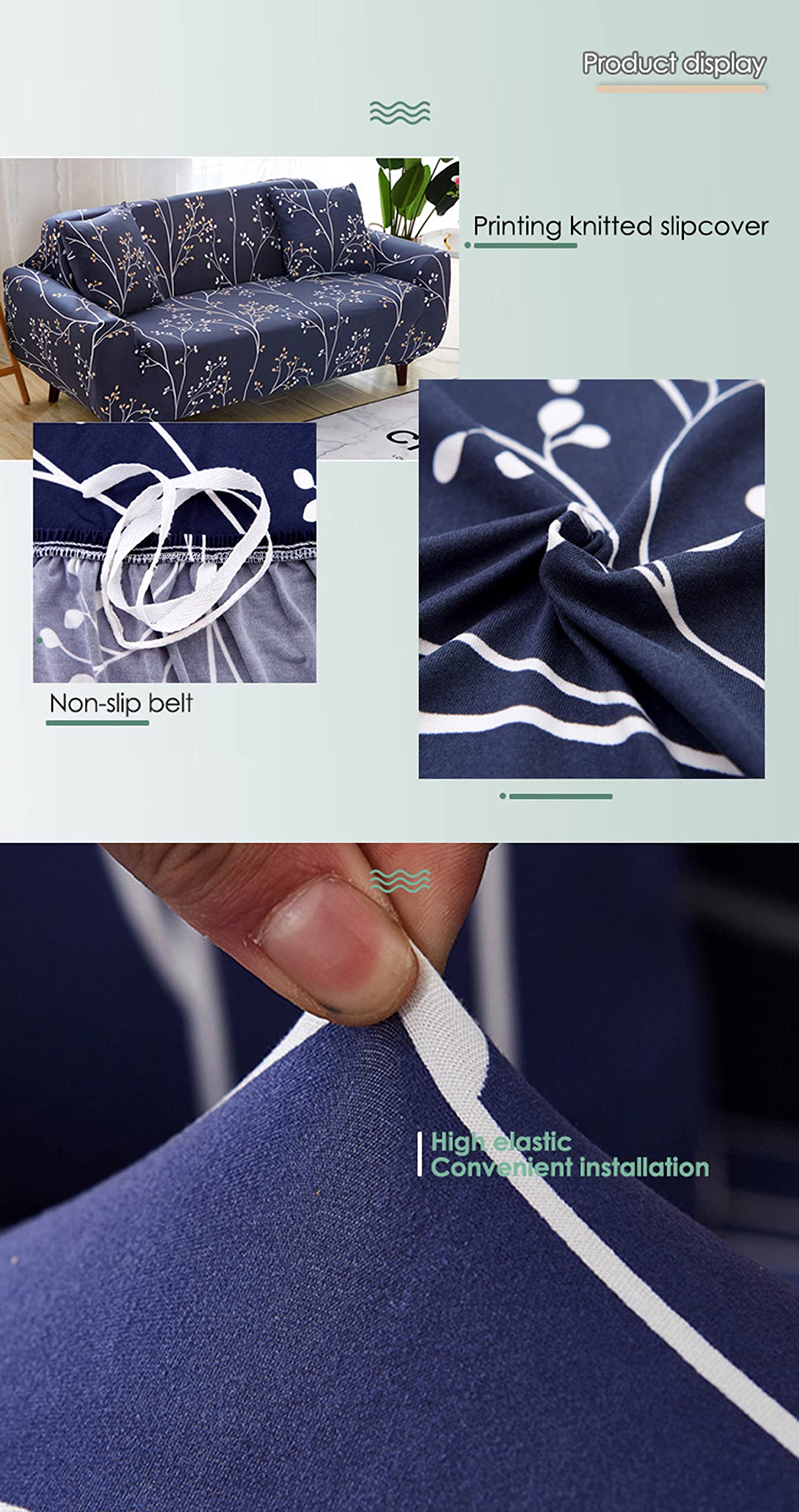 Polyester Spandex Printed Sofa Cover Big Elasticity Cover (Midnight Branch Grey)