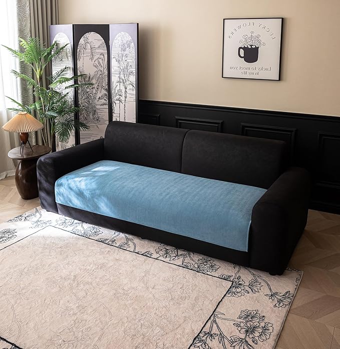 Sofa Covers Herringbone Chenille Fabric 1/2/3/4 Seater Sofa (Blue)