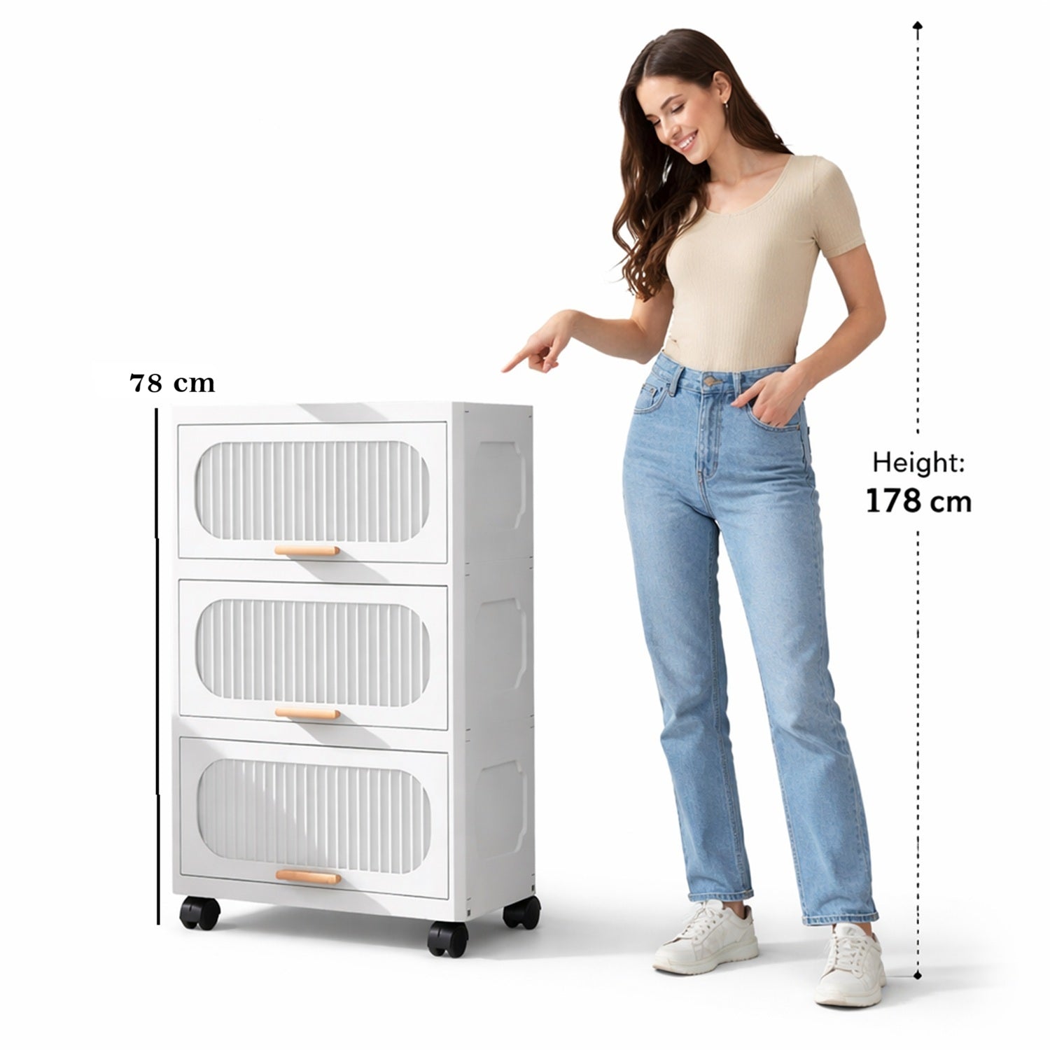 Stackable Collapsible Storage Boxes with Wheels and Doors – Versatile Plastic ( White 40 cm)