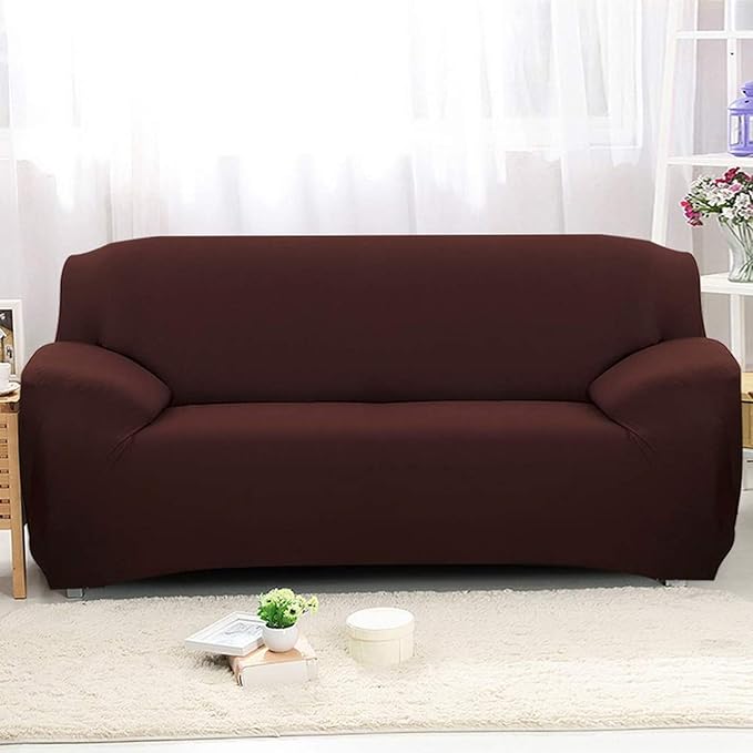Polyester Spandex Plain Sofa Cover (Brown)