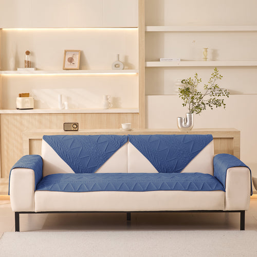 Sofa Covers Mat Cotton Quilted Fabric 1/2/3/4/5 Seater (Navy)