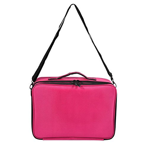 3 Layer Cosmetic Organizer Beauty Artist Storage Brush Box with Shoulder Strap - Pink