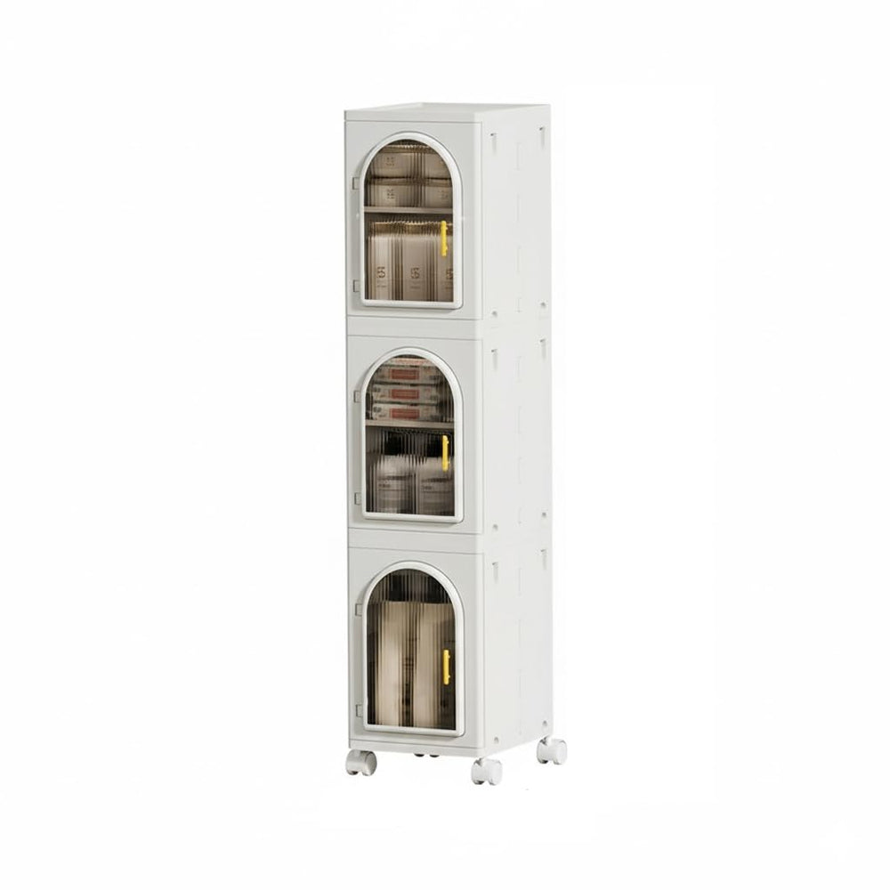 3-Layer Slim Bathroom & Kitchen Storage Cabinet with Transparent Drawers and Wheels – White