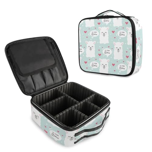 Makeup Cosmetic Storage Case with Adjustable Compartment (Lama Light Blue)