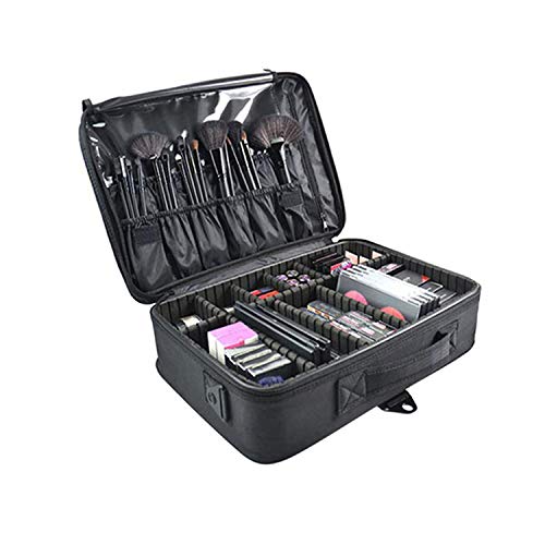 3 Layers Large Capacity Makeup Case with Adjustable Compartment (Black)