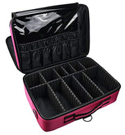 3 Layers Large Capacity Makeup Case with Adjustable Compartment (Dark Pink)