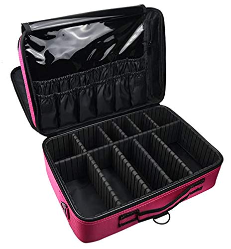 3 Layers Large Capacity Makeup Case with Adjustable Compartment (Dark Pink)
