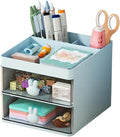 Small Desk Organizer With Drawer (Blue, ABS Plastic)