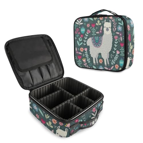 Makeup Cosmetic Storage Case with Adjustable Compartment (Lama Floral)
