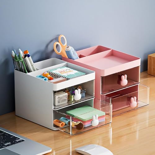 Small Desk Organizer with Drawer (Pink)