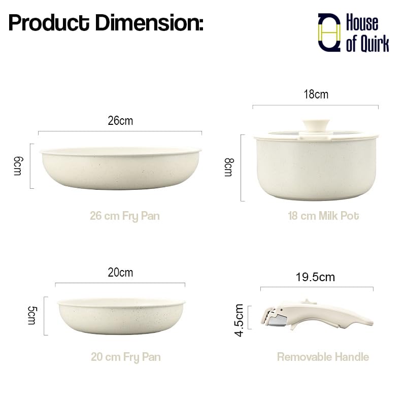 Maifan Stone Nonstick Cookware Set of 5 Detachable Handle Pots & Pans