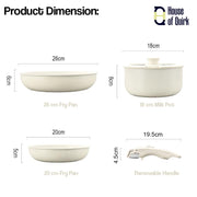 Maifan Stone 5-Piece Nonstick Cookware Set Detachable Handle Induction Safe