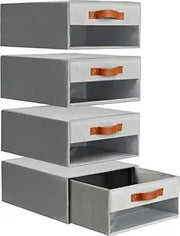 Foldable Closet Storage Bin with Clear Window & Handles Organizer for Clothes (Grey)