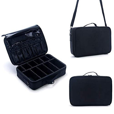 3 Layers Large Capacity Makeup Case with Adjustable Compartment (Black)