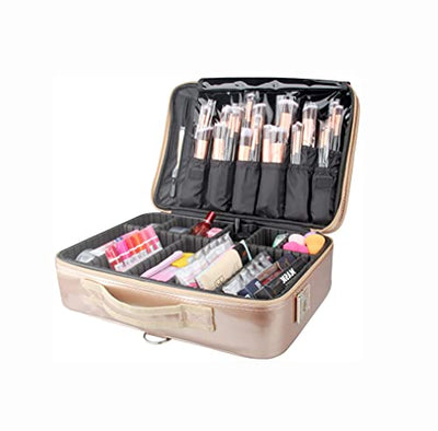 3 Layers Large Capacity Makeup Case with Adjustable Compartment (Rose Gold)