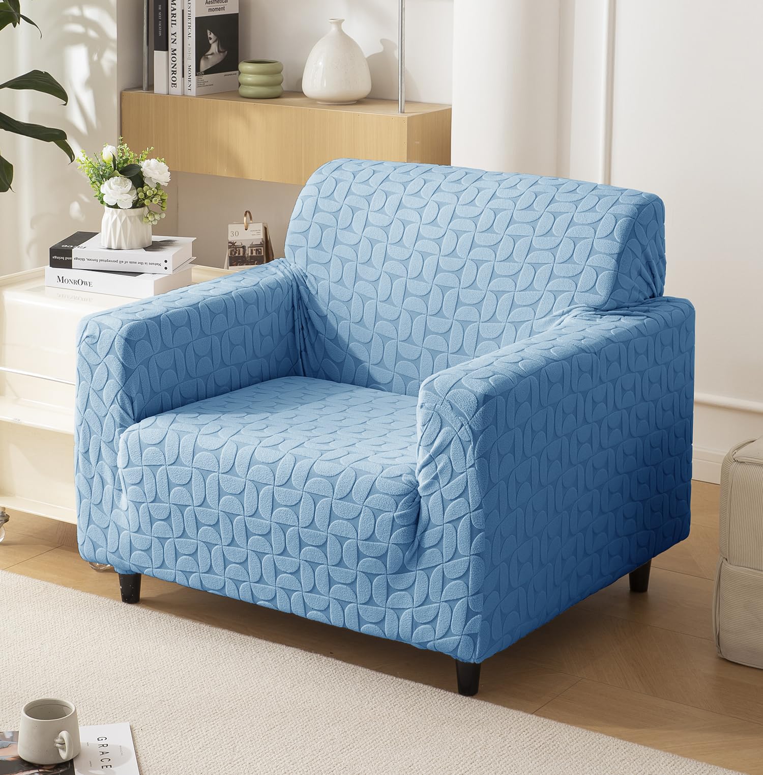 Jacquard Fabric Texture Sofa Cover 220 GSM Sofa Slipcover-Blue