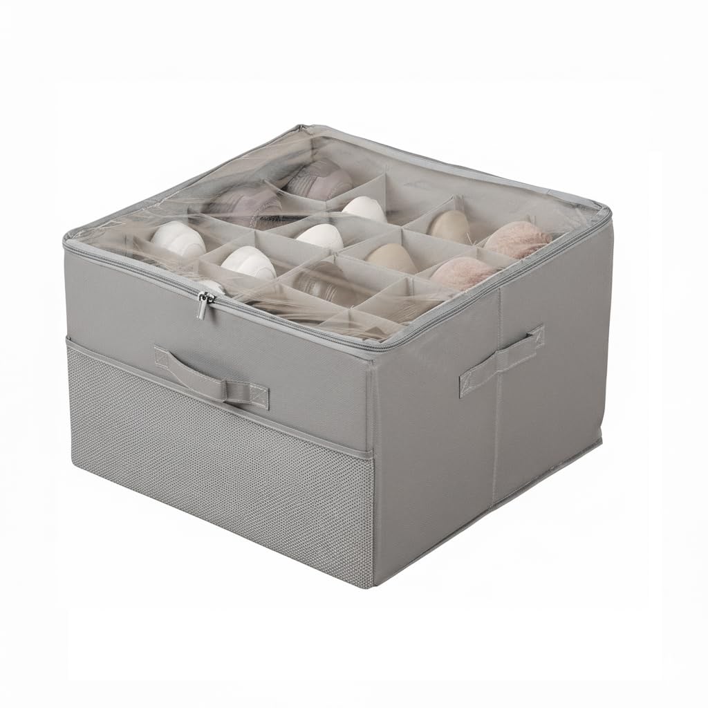 Transparent Foldable Storage Box with Dividers & Zipper