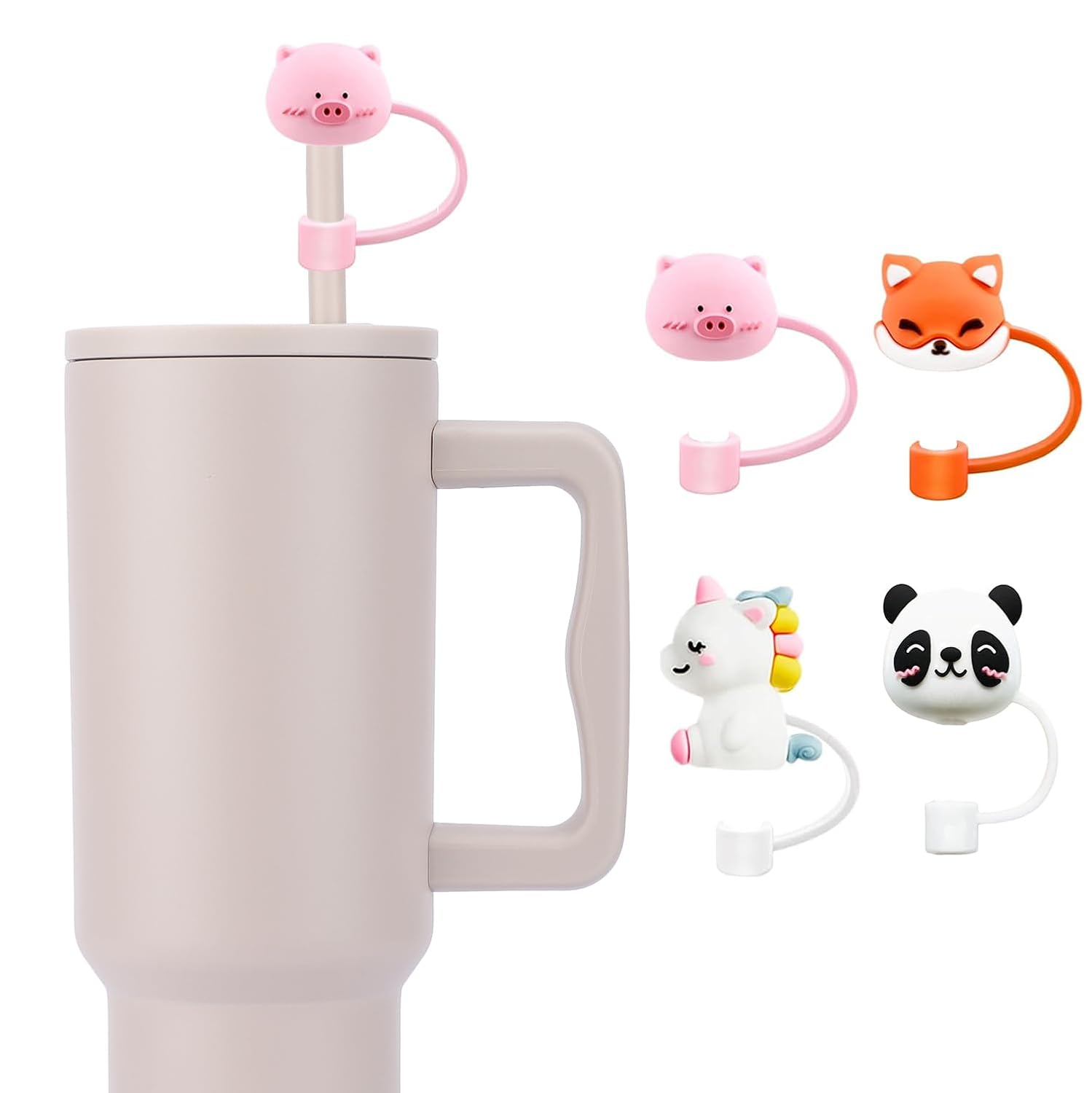 4PCS Silicone Straw Covers Reusable Toppers for 8mm Straw (Tumbler Not Included)