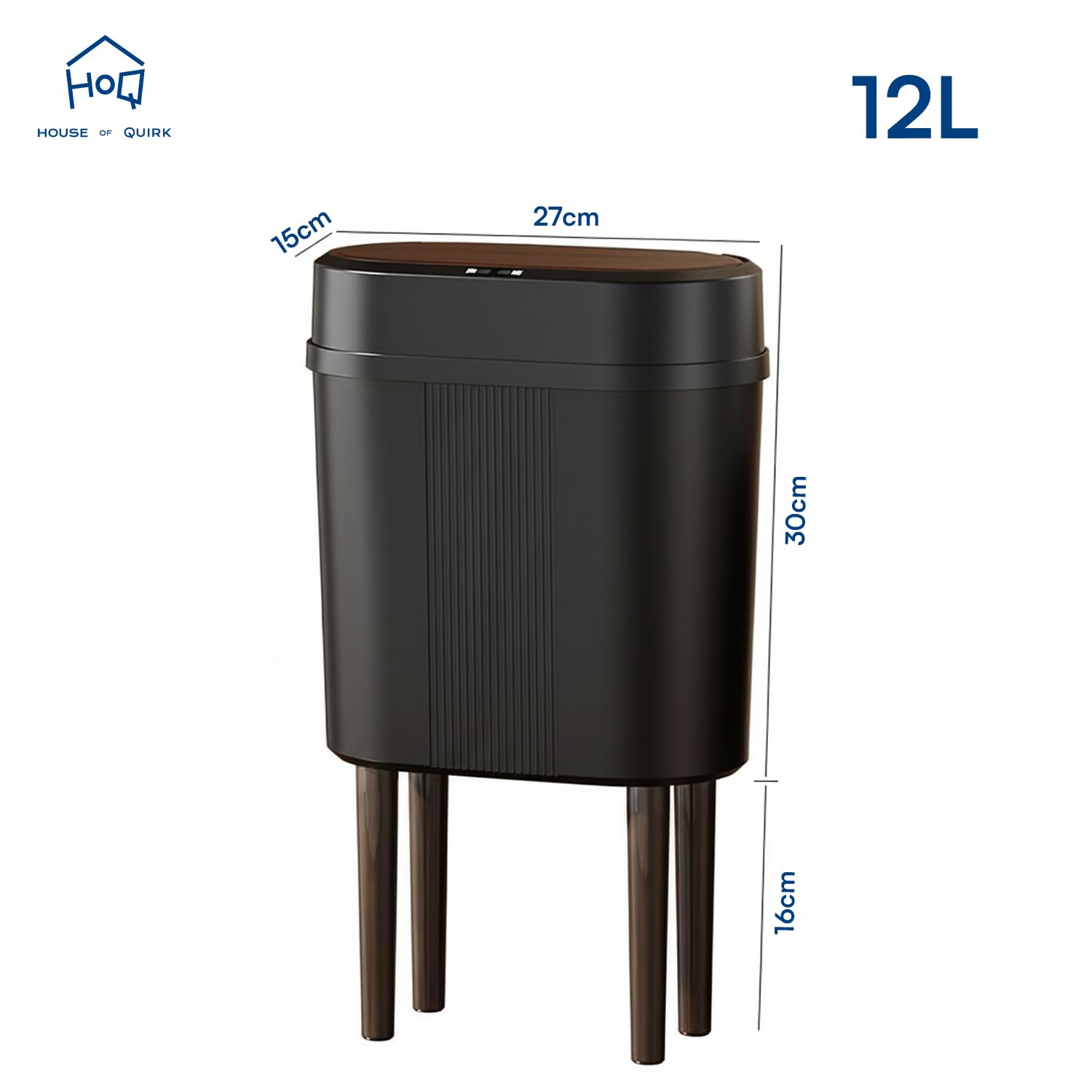 12L Slim Modern Dustbin with Lid & 4-Leg Stand  Space-Saving Waste Bin
