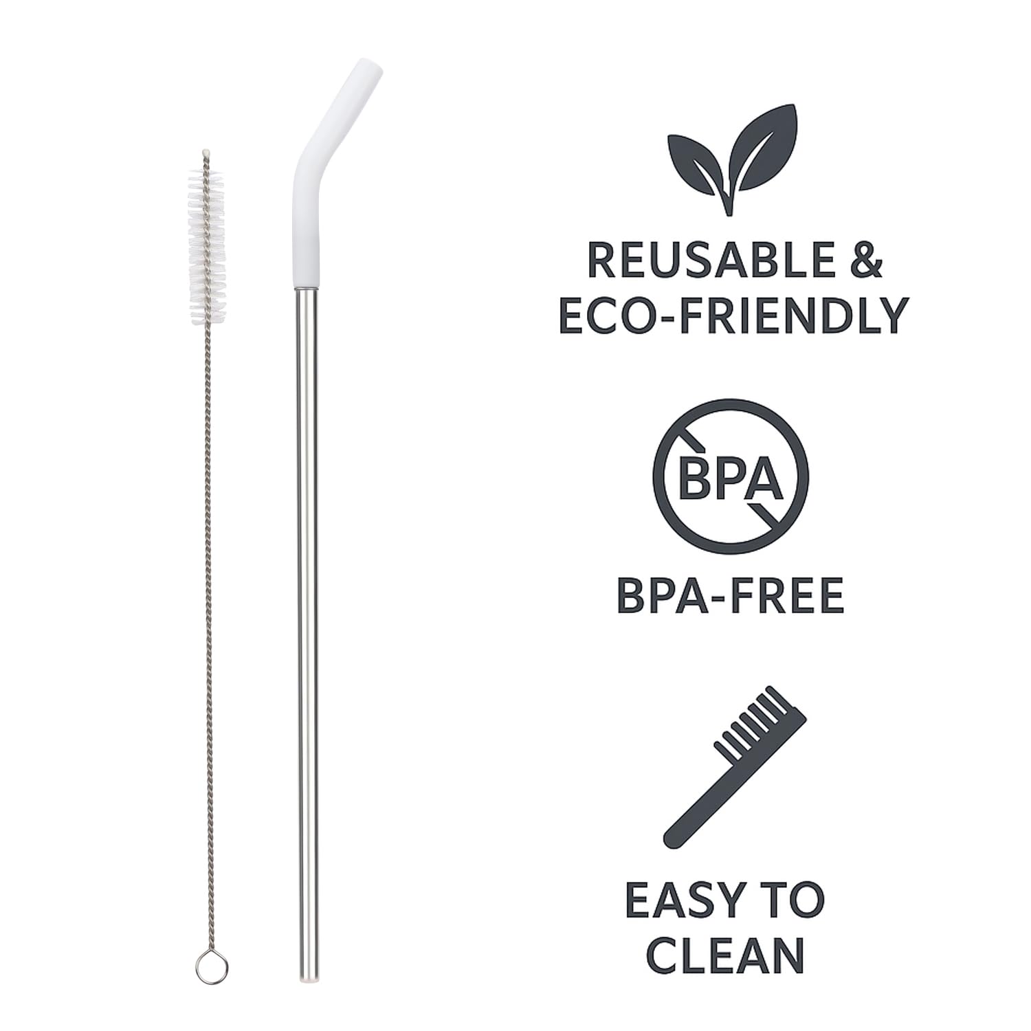 Reusable Straw Set Steel Straw, 1 Silicone Tip & 1 Cleaning Brush (3 Pcs)