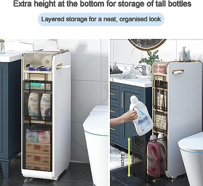 4-Tiers Bathroom Floor Storage Cabinet with Clear Drawers  (White)