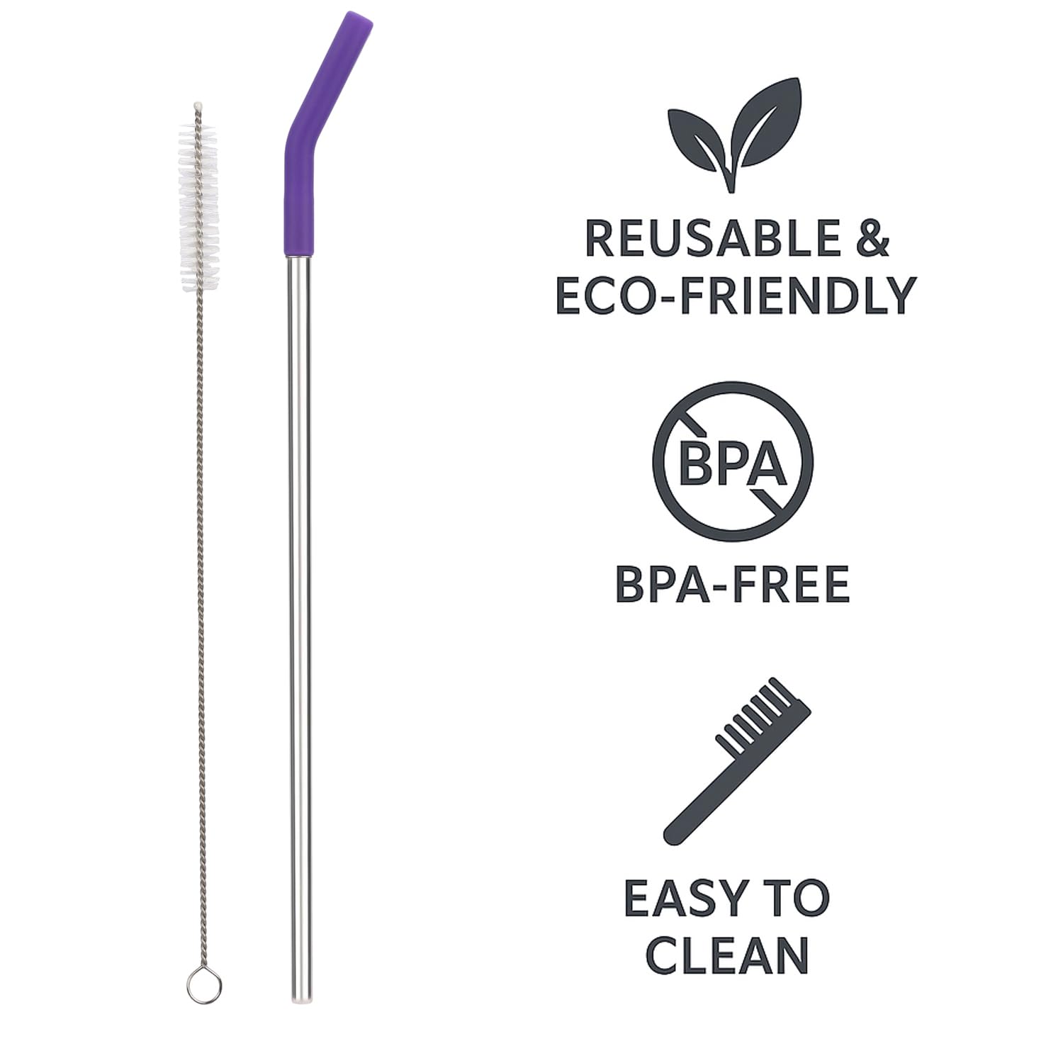 Reusable Straw Set Steel Straw, 1 Silicone Tip & 1 Cleaning Brush (3 Pcs)