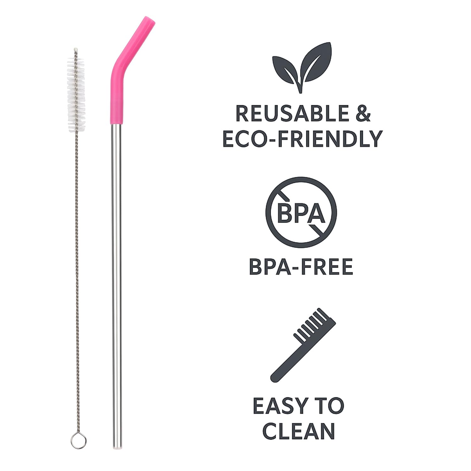 Reusable Straw Set Steel Straw, 1 Silicone Tip & 1 Cleaning Brush (3 Pcs)