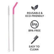 Reusable Straw Set Steel Straw, 1 Silicone Tip & 1 Cleaning Brush (3 Pcs)