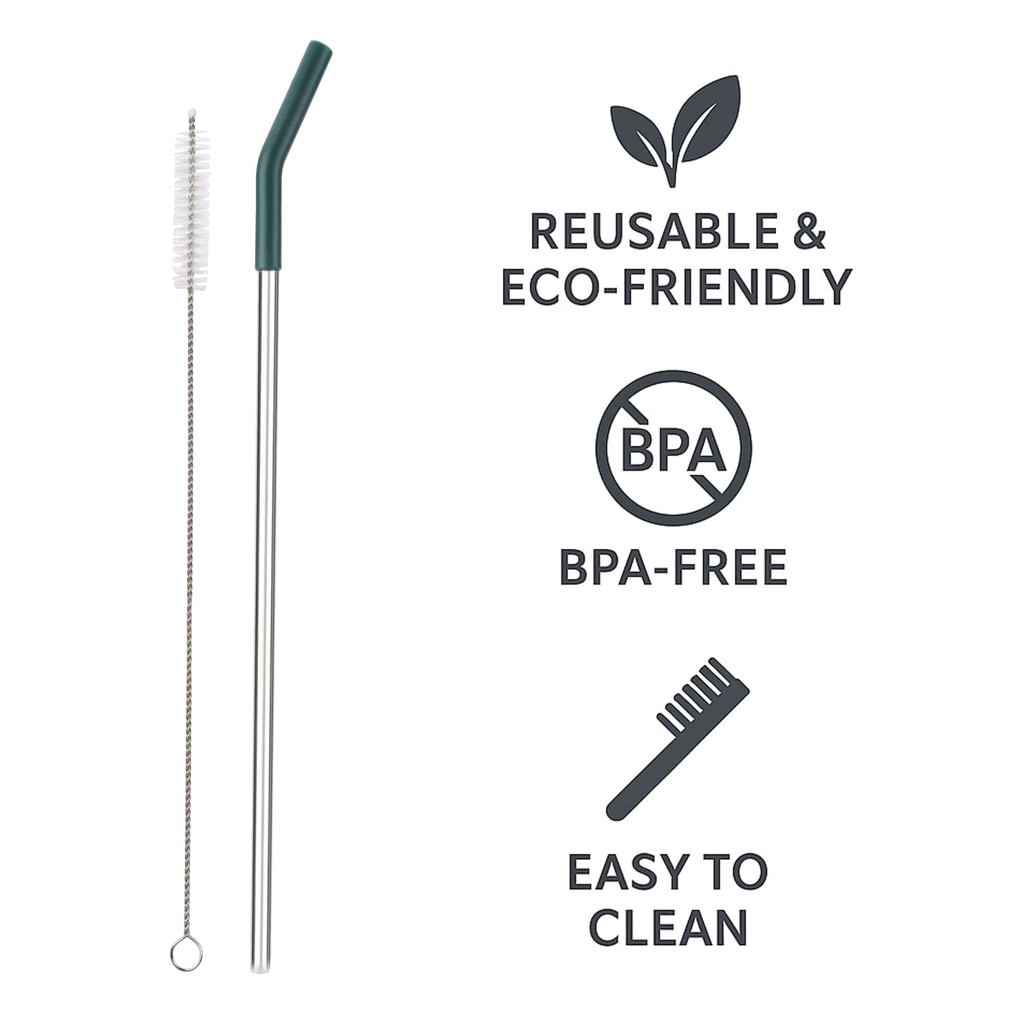 Reusable Straw Set Steel Straw, 1 Silicone Tip & 1 Cleaning Brush (3 Pcs)