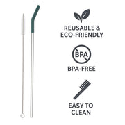 Reusable Straw Set Steel Straw, 1 Silicone Tip & 1 Cleaning Brush (3 Pcs)