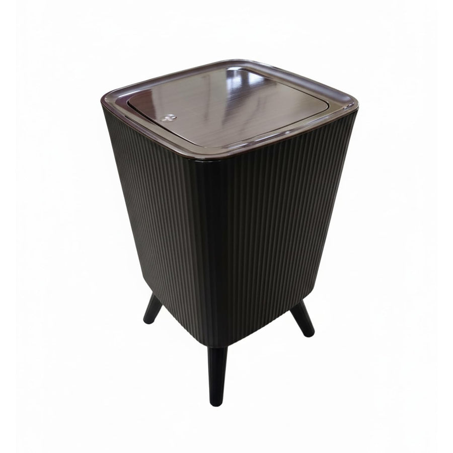 9L Bathroom Trash Can with Lid – Modern Nordic Small Garbage Bin (Black)