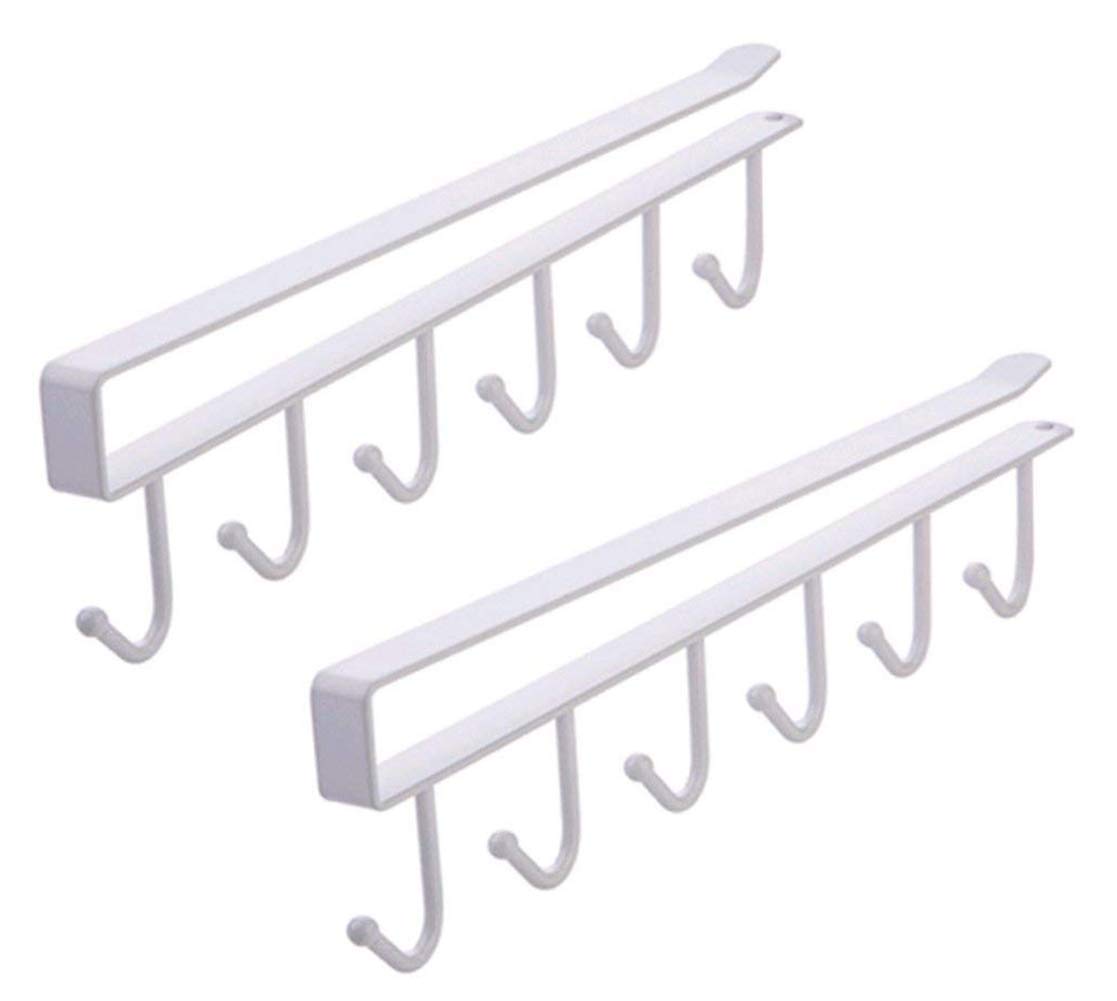 Under Shelf Cup Holder 6 Hooks Kitchen Utensil Rack White