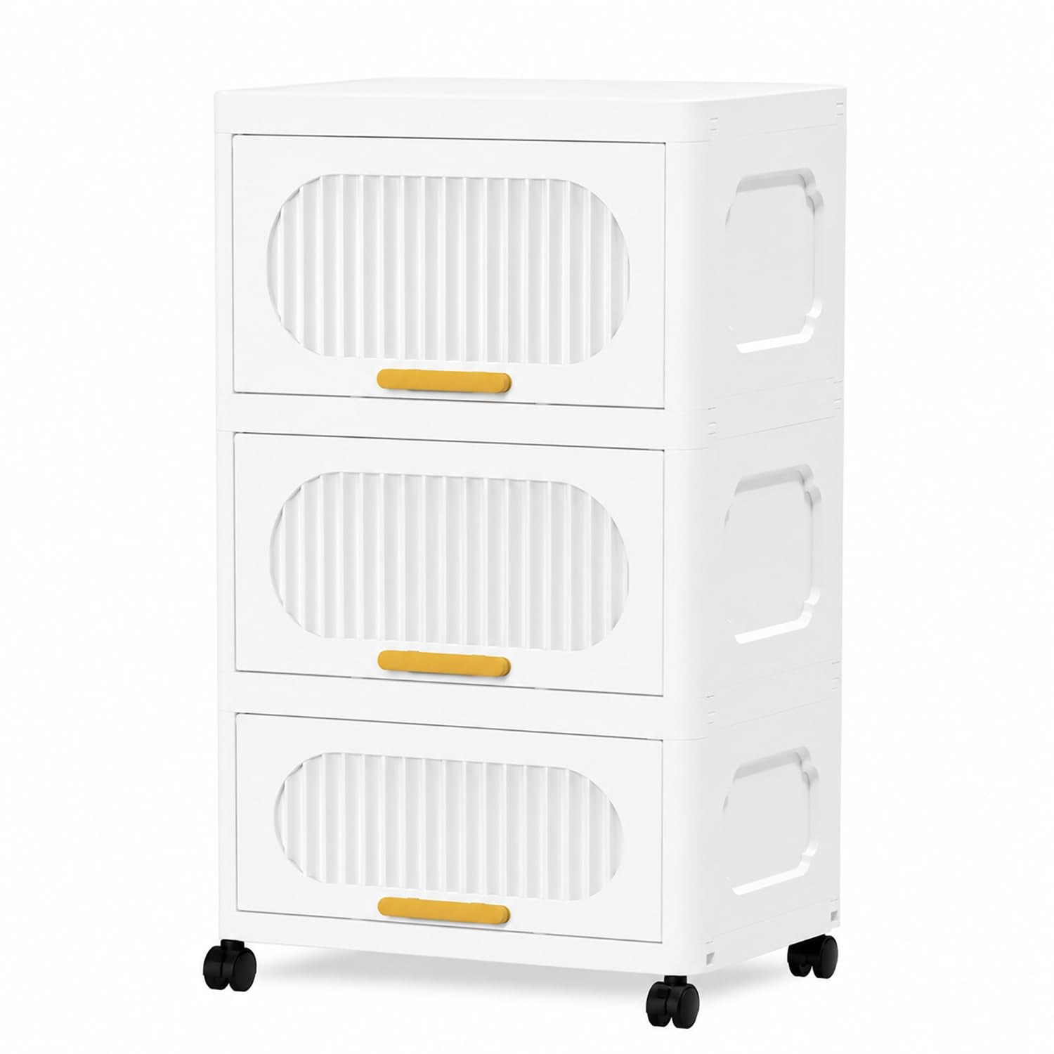 Stackable Collapsible Storage Boxes with Wheels and Doors – Versatile Plastic ( White 40 cm)