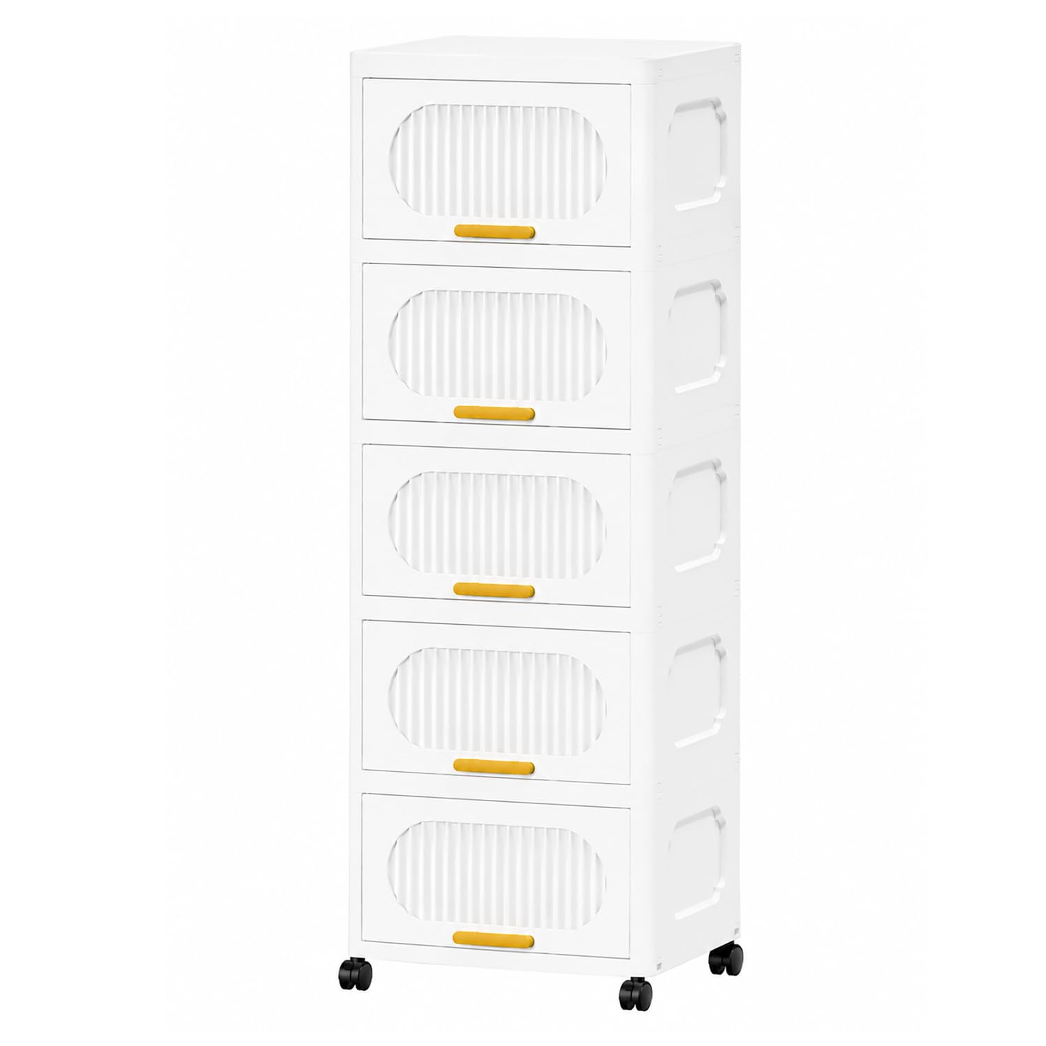 Stackable Collapsible Storage Boxes with Wheels and Doors – Versatile Plastic ( White 40 cm)