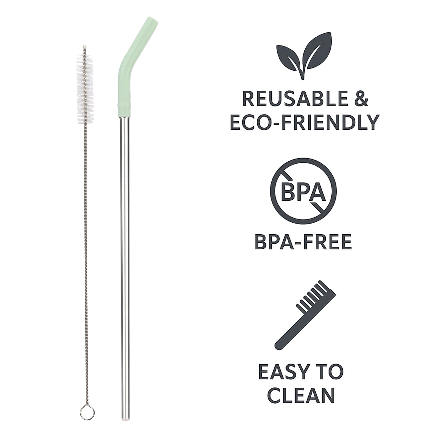 Reusable Straw Set Steel Straw, 1 Silicone Tip & 1 Cleaning Brush (3 Pcs)