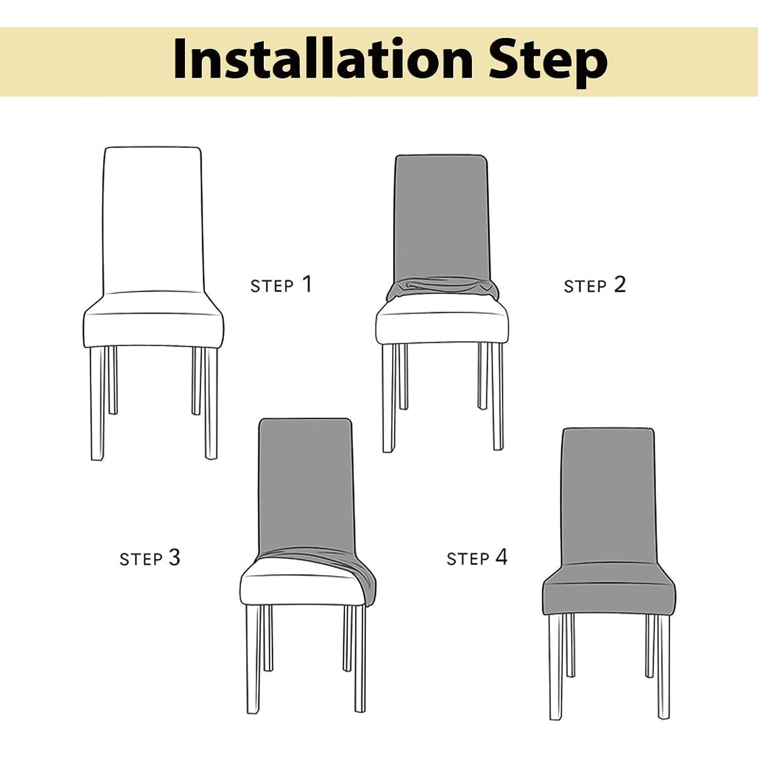 Flexible Stretch Dining Chair Cover 220 GSM Jacquard Fabric, Universal Fit (Khaki)