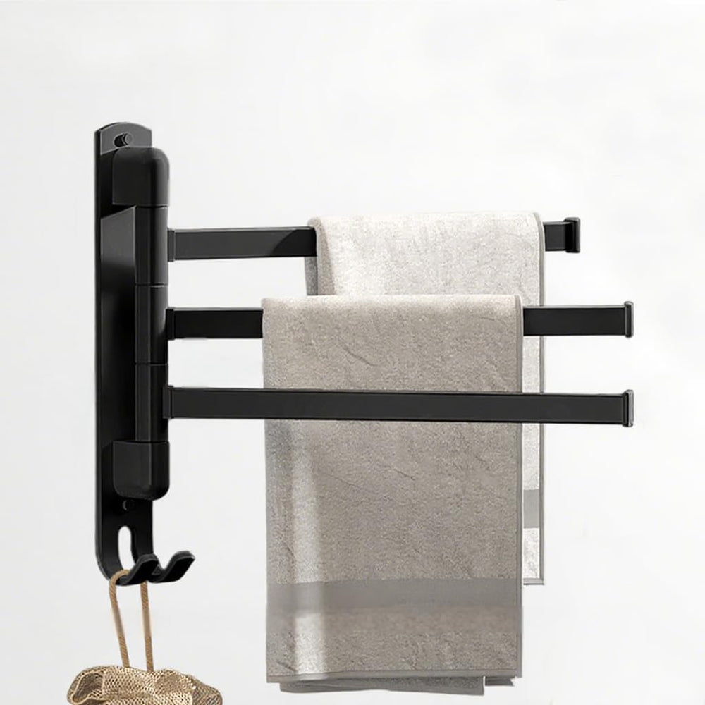 Self Adhesive Rotating Towel Rail, Wall Mounted Towel Rack with 3 Swivel Bars (Black)