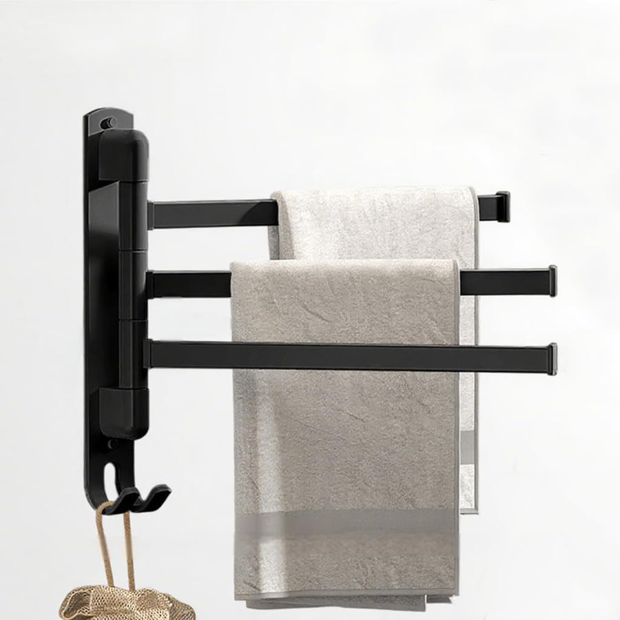 Self Adhesive Rotating Towel Rail, Wall Mounted Towel Rack with 3 Swivel Bars (Black)