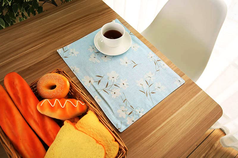 Table Runner, Linen Cotton Tassel Retro (1 Runner 30x140cm, 4 Placemat Blue Daisy)