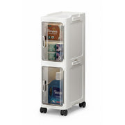 Narrow Bathroom & Kitchen Storage Cabinet with Transparent Drawers and Wheels – White