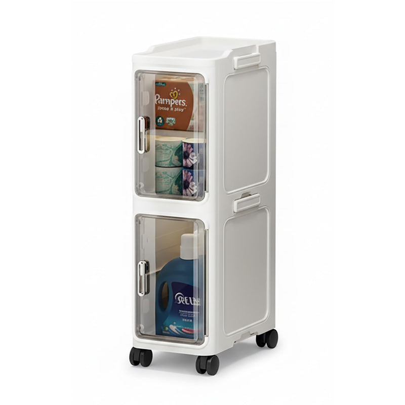 Narrow Bathroom & Kitchen Storage Cabinet with Transparent Drawers and Wheels – White