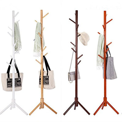 Bamboo Coat and Hat Rack 8 Hooks Coat Stand Clothes Rack - Dark Brown