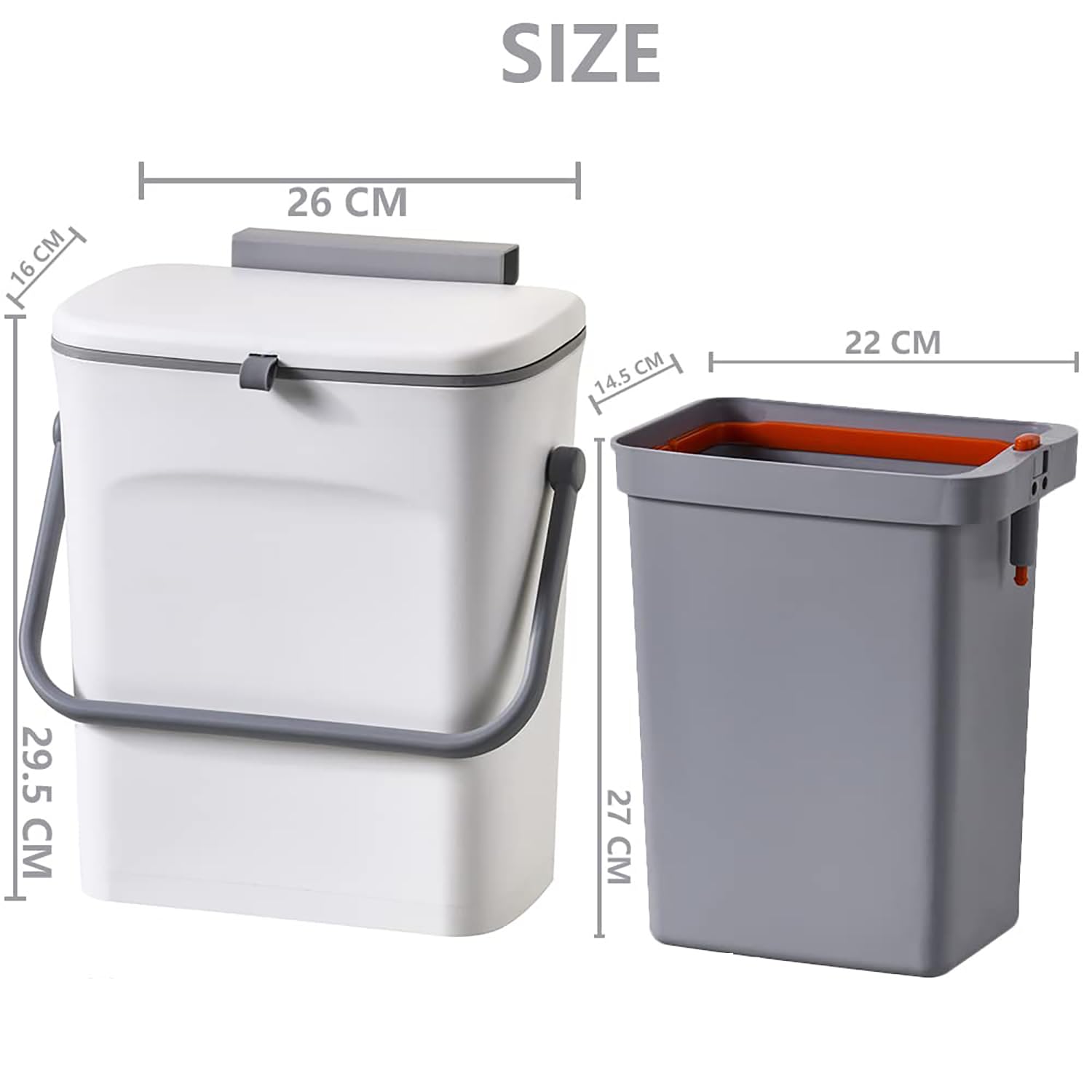 2-in-1 Wall & Cabinet Hanging Trash Can with Lid – 12.2L, Double-Sided Open (White/Grey)