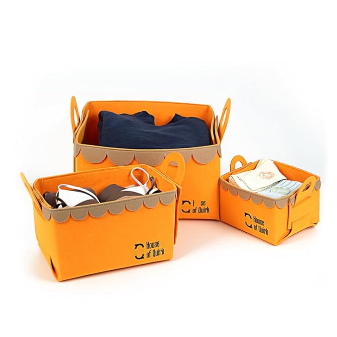 Storage Basket Felt Storage Bin Organizer with Carry Handles (Pack of 3)