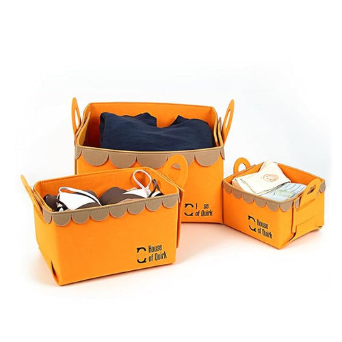 Storage Basket Felt Storage Bin Organizer with Carry Handles (Pack of 3)