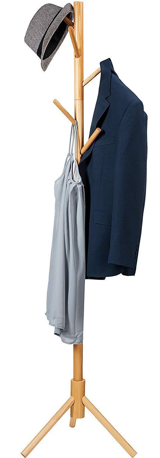 Bamboo Coat and Hat Rack 8 Hooks Coat Stand Clothes Rack