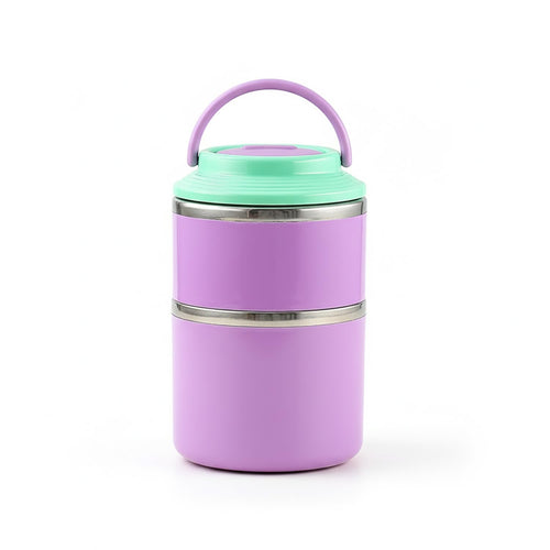 2 Layer 304 Stainless Steel Round Lunch Box for Office
