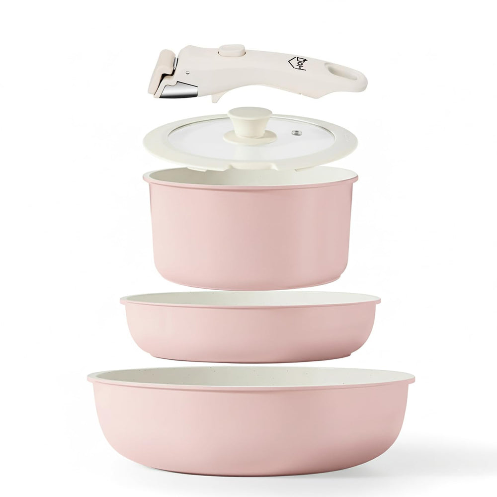 Maifan Stone 5-Piece Nonstick Cookware Set Detachable Handle Induction Safe