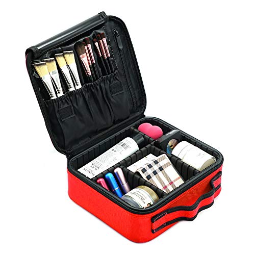Makeup Cosmetic Storage Case with Adjustable Compartment - Red