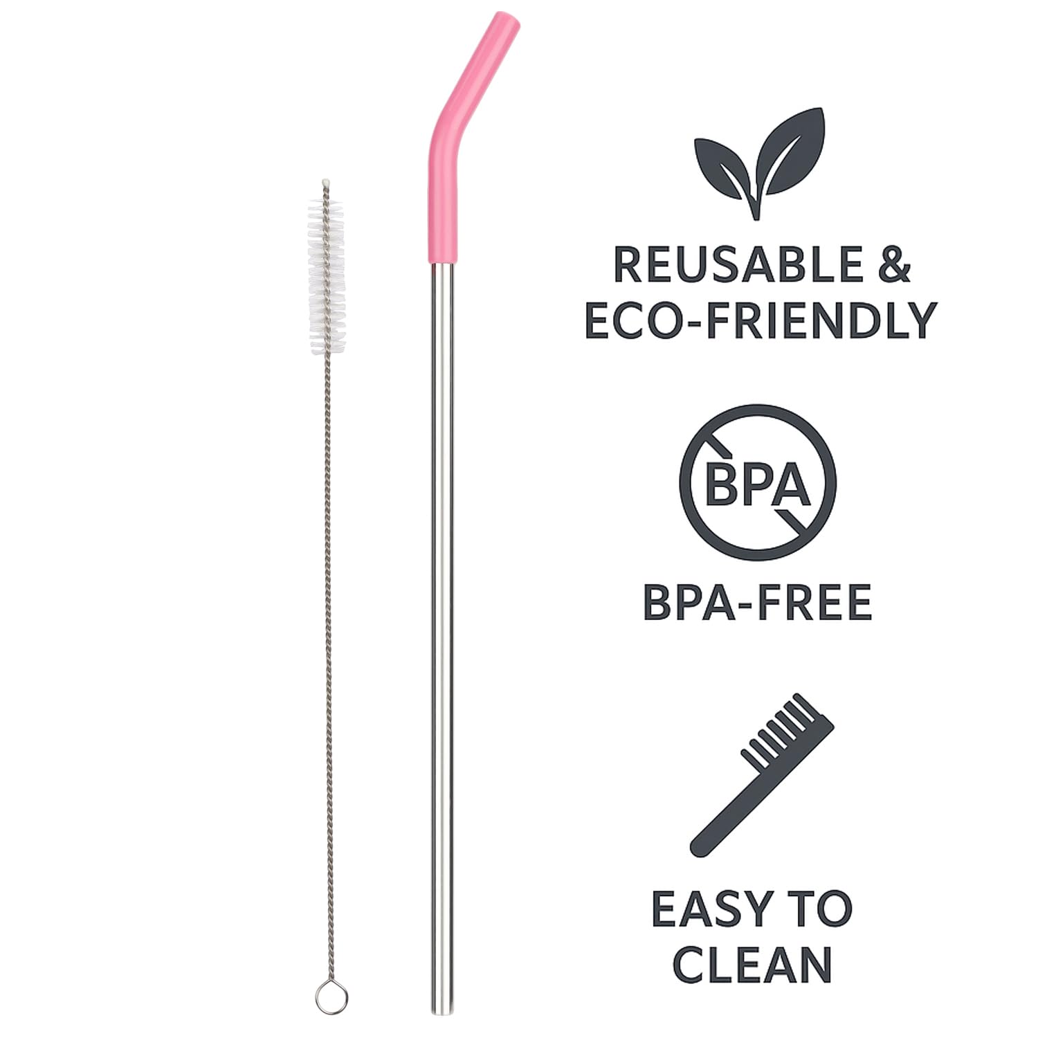 Reusable Straw Set Steel Straw, 1 Silicone Tip & 1 Cleaning Brush (3 Pcs)